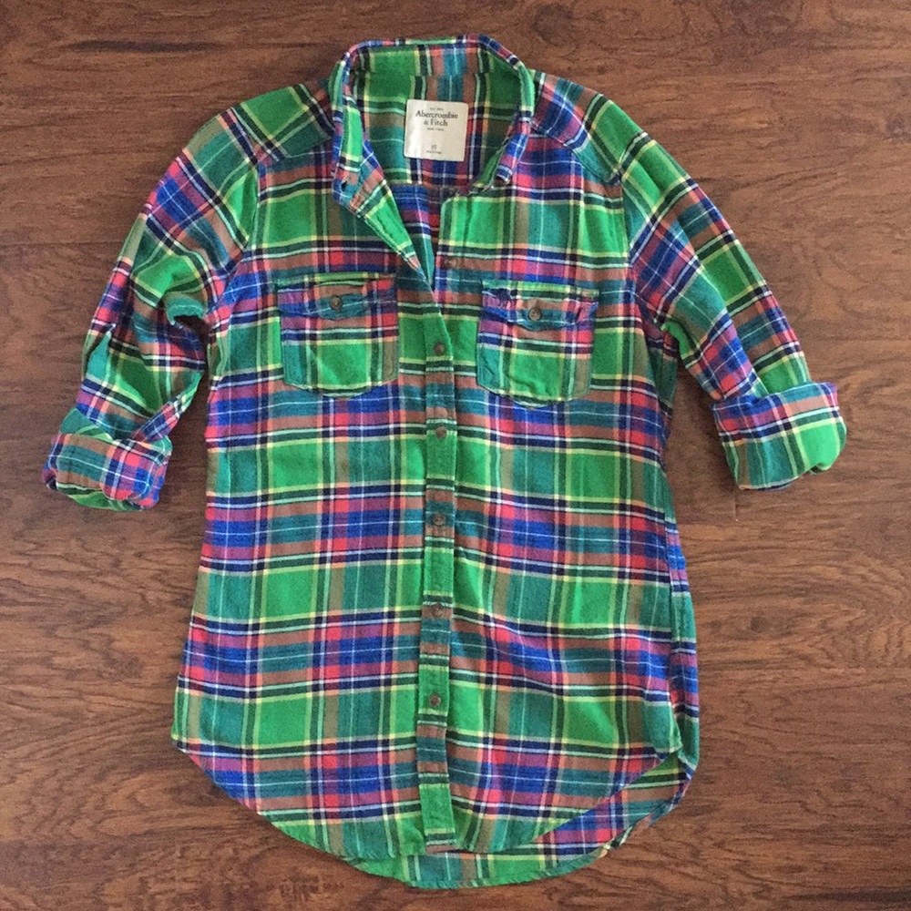 Abercrombie Flannel Plaid Green top button up XS